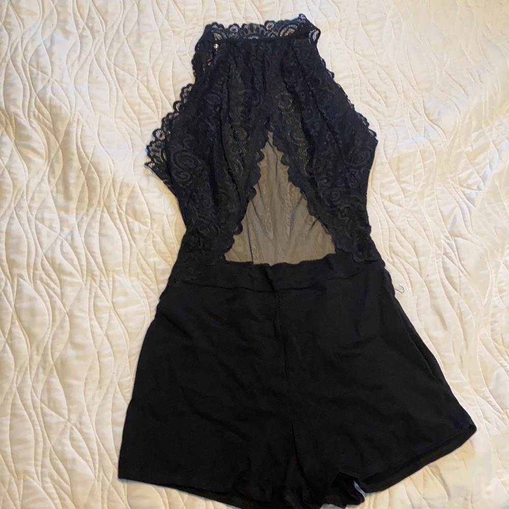 Black Mesh Backless Fitted Short Romper